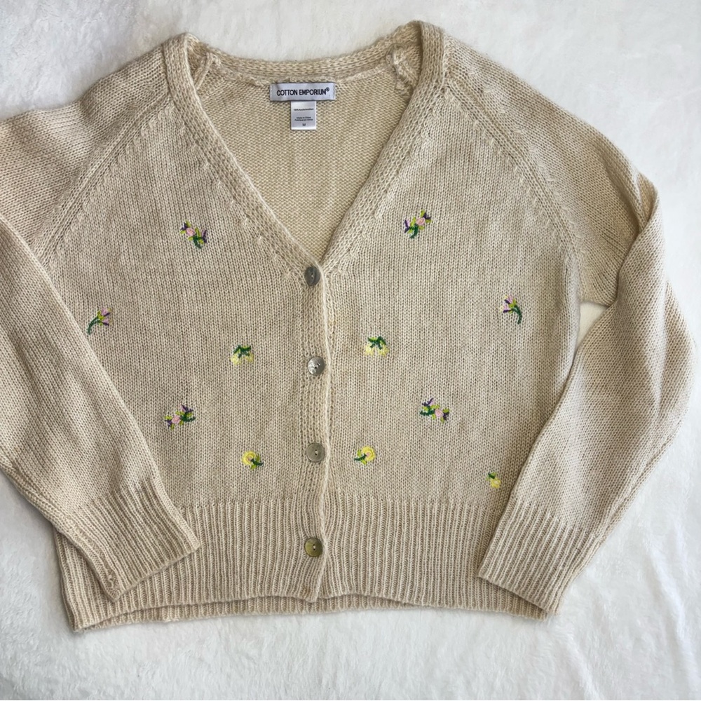 Spring Easter Floral Cardigan Embroidered V-Neck Cardigan Sweater Medium